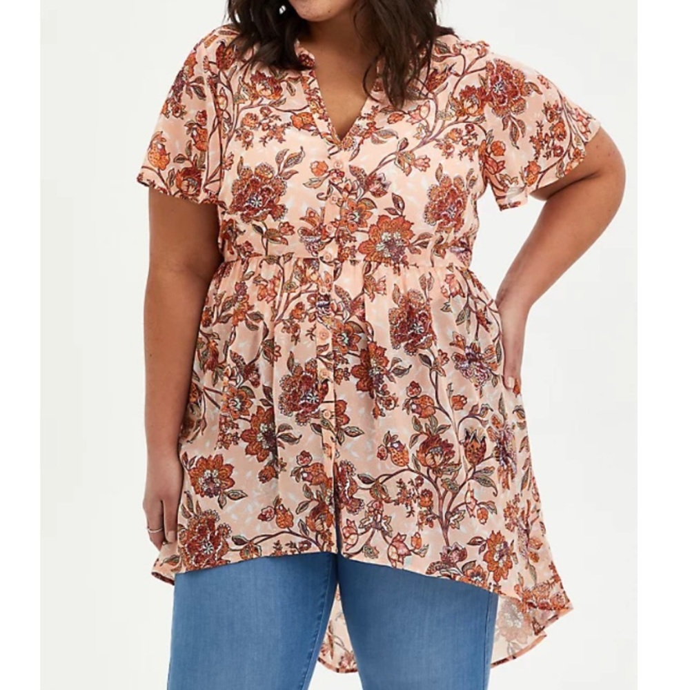 Torrid Lexie Hi-Low Babydoll Chiffon Floral Top